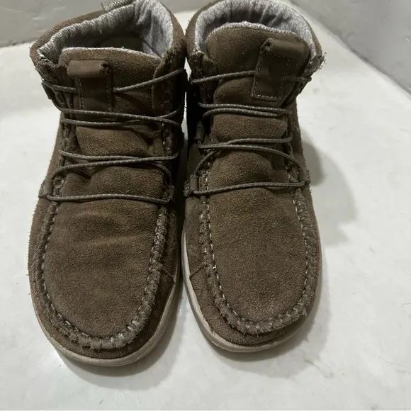 Hey Dude Eloise Suede Womens Boots Size 6 Slip On Fossil Brown Moccasin Style