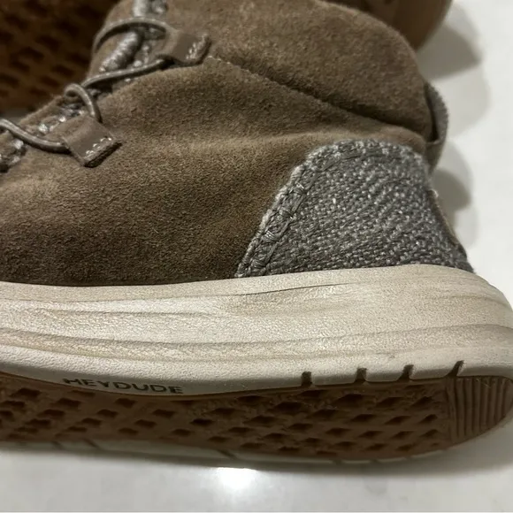 Hey Dude Eloise Suede Womens Boots Size 6 Slip On Fossil Brown Moccasin Style