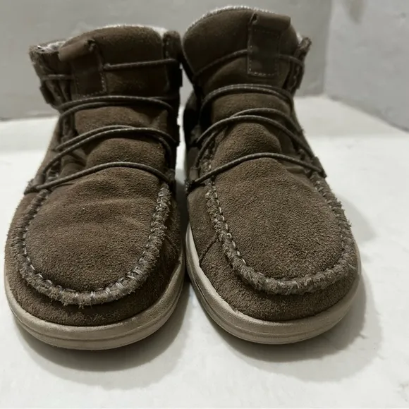 Hey Dude Eloise Suede Womens Boots Size 6 Slip On Fossil Brown Moccasin Style