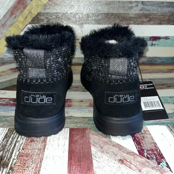 Hey Dude NWT Women’s Denny Sparkling Black Slip-on Ankle Boots Pull Tab Heel 10