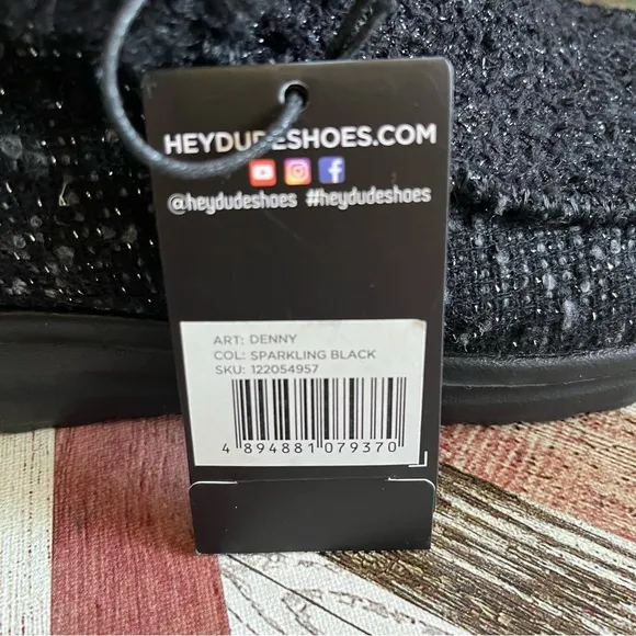 Hey Dude NWT Women’s Denny Sparkling Black Slip-on Ankle Boots Pull Tab Heel 10