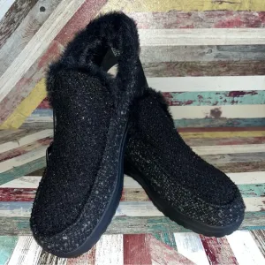 Hey Dude NWT Women’s Denny Sparkling Black Slip-on Ankle Boots Pull Tab Heel 10