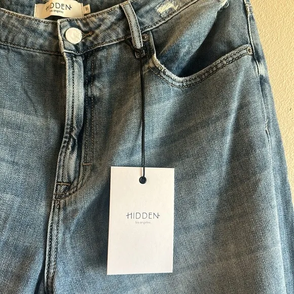 Hidden Khalia Wide Leg Jean Medium Wash Destroyed Knee Womens Size 31