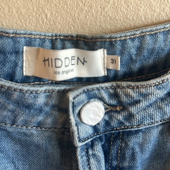 Hidden Khalia Wide Leg Jean Medium Wash Destroyed Knee Womens Size 31