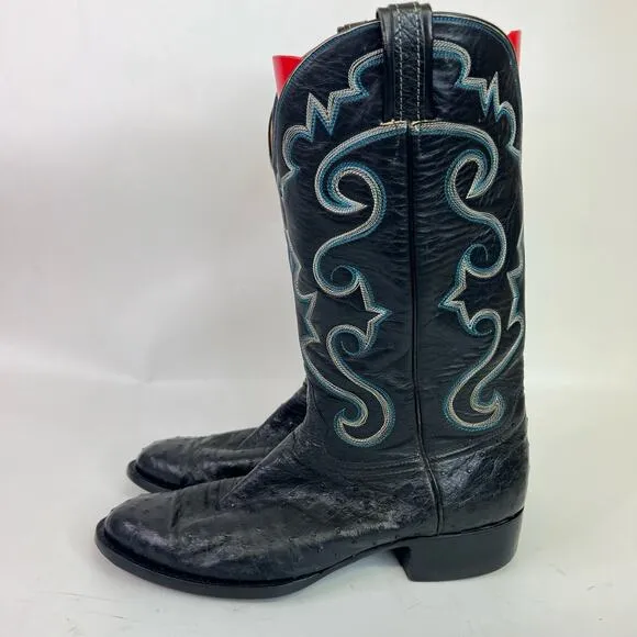 Hondo Boots Black Full Quill Ostrich Western Cowboy Boots Size 12B Rebuilt Sole