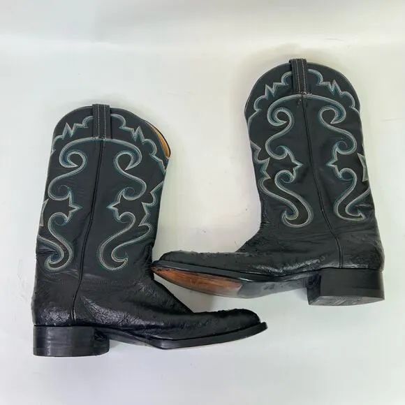 Hondo Boots Black Full Quill Ostrich Western Cowboy Boots Size 12B Rebuilt Sole