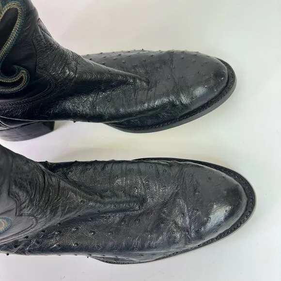 Hondo Boots Black Full Quill Ostrich Western Cowboy Boots Size 12B Rebuilt Sole