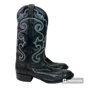 Hondo Boots Black Full Quill Ostrich Western Cowboy Boots Size 12B Rebuilt Sole