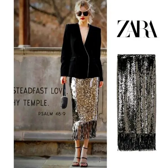 💥HOT ITEM!💥1920's Flapper Style Fringe Pencil Midi Skirt in Silver Sequin