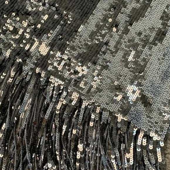 💥HOT ITEM!💥1920's Flapper Style Fringe Pencil Midi Skirt in Silver Sequin