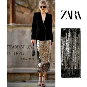💥HOT ITEM!💥1920's Flapper Style Fringe Pencil Midi Skirt in Silver Sequin