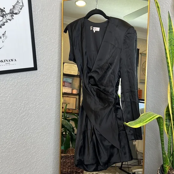 HOUSE OF CB 'Zemora' Black Draped Satin Mini Dress NWOT