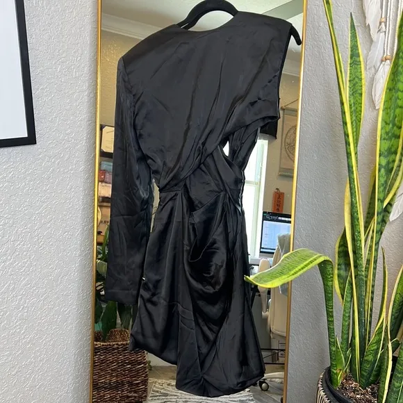 HOUSE OF CB 'Zemora' Black Draped Satin Mini Dress NWOT
