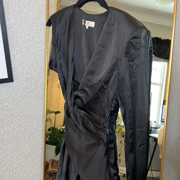 HOUSE OF CB 'Zemora' Black Draped Satin Mini Dress NWOT