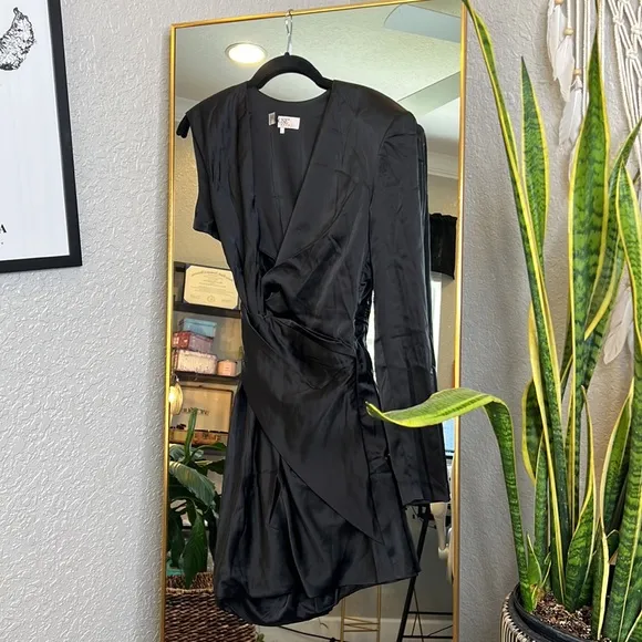 HOUSE OF CB 'Zemora' Black Draped Satin Mini Dress NWOT