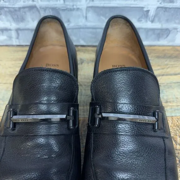 Hugo Boss Black Leather Slip‎ On Loafers Mens Size 9