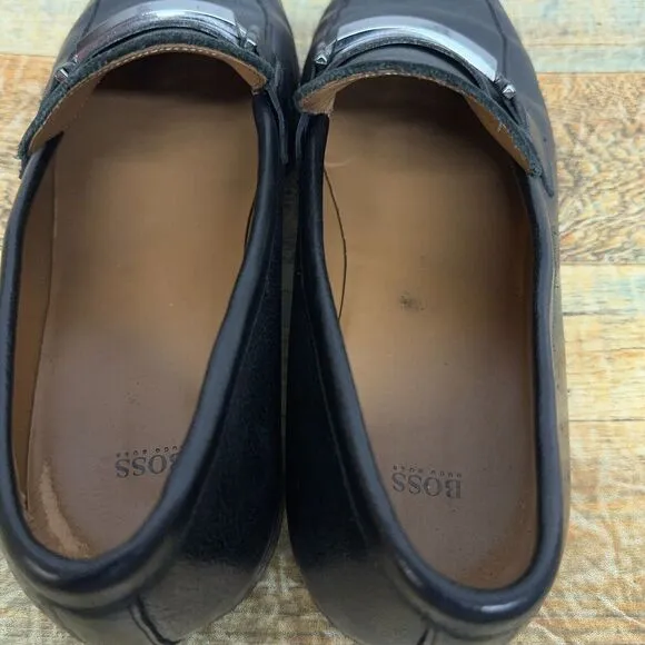 Hugo Boss Black Leather Slip‎ On Loafers Mens Size 9