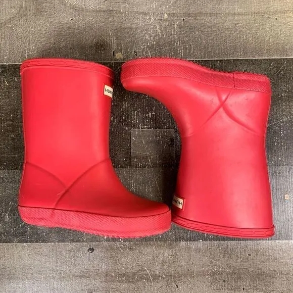 Hunter Little Girls Size 8 Original First Classic Wellies Rain Boots Dark Pink
