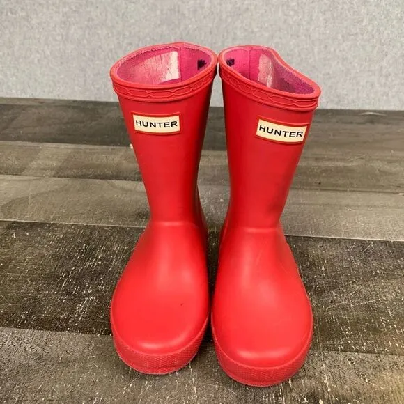 Hunter Little Girls Size 8 Original First Classic Wellies Rain Boots Dark Pink