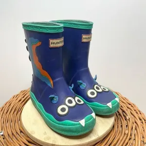 Hunter Sea Monster Rain Boots Blue Alien Blue Slip On Rubber Outdoor Kids Boy 8