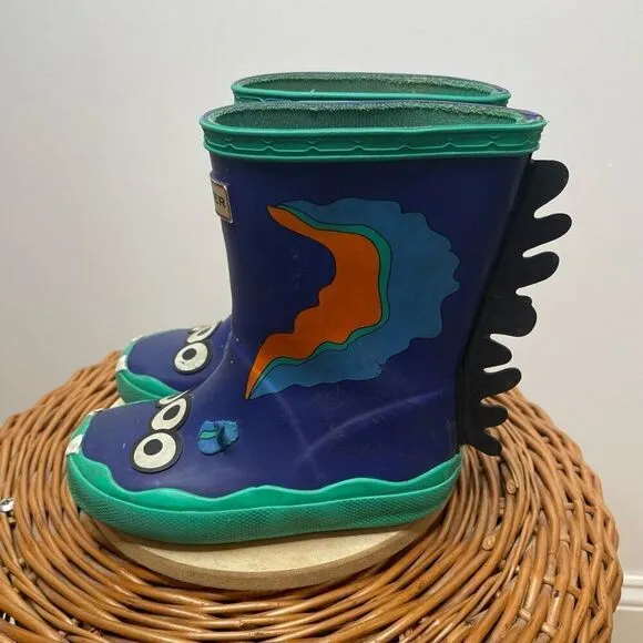 Hunter Sea Monster Rain Boots Blue Alien Blue Slip On Rubber Outdoor Kids Boy 8
