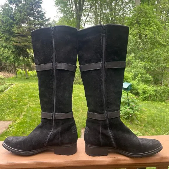 Hunter Willingen Tall Black Suede/Leather Boots w Size Zip - Size 7 1/2