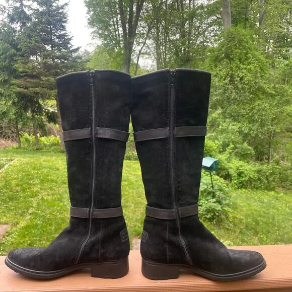 Hunter Willingen Tall Black Suede/Leather Boots w Size Zip - Size 7 1/2