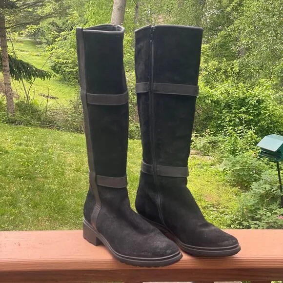 Hunter Willingen Tall Black Suede/Leather Boots w Size Zip - Size 7 1/2