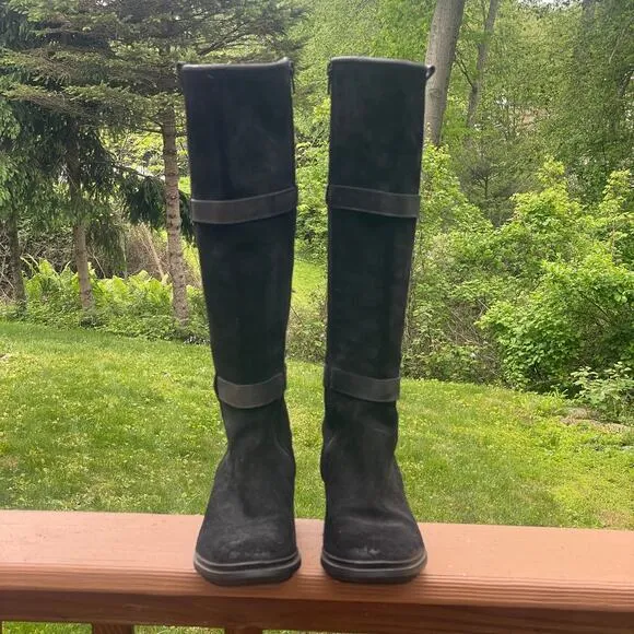 Hunter Willingen Tall Black Suede/Leather Boots w Size Zip - Size 7 1/2