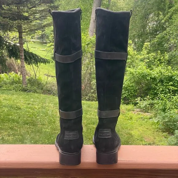 Hunter Willingen Tall Black Suede/Leather Boots w Size Zip - Size 7 1/2