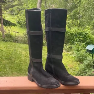 Hunter Willingen Tall Black Suede/Leather Boots w Size Zip - Size 7 1/2