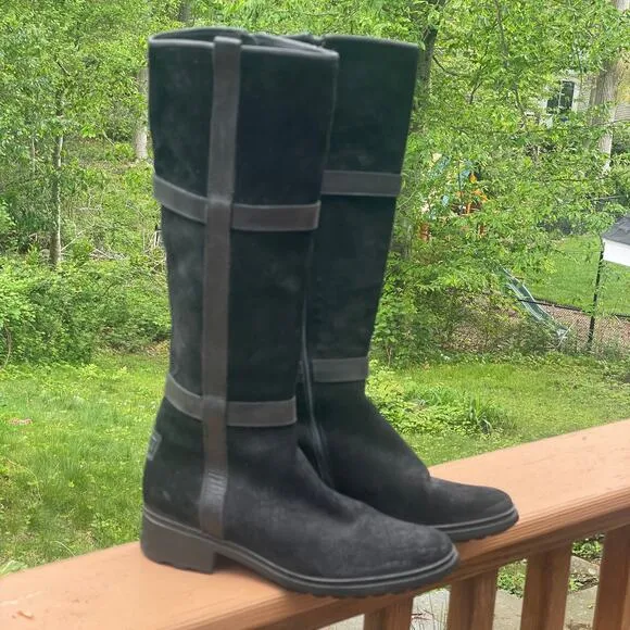 Hunter Willingen Tall Black Suede/Leather Boots w Size Zip - Size 7 1/2