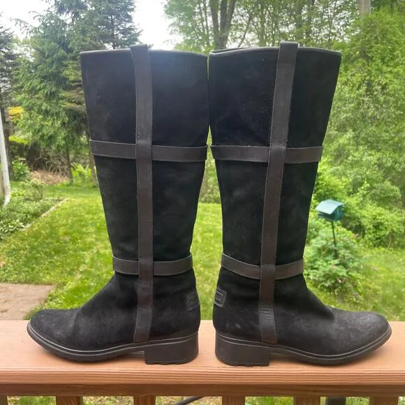 Hunter Willingen Tall Black Suede/Leather Boots w Size Zip - Size 7 1/2