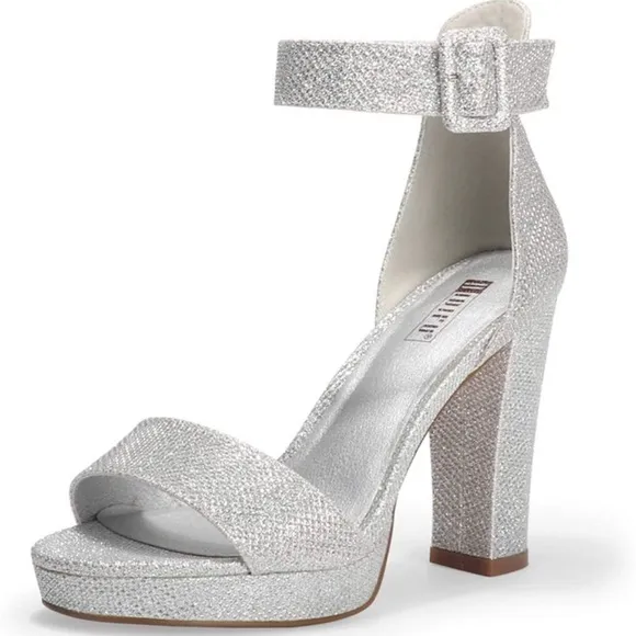 IDIFU DRESS CHUNKY  Silver High Heel OPEN TOE SIZE 11