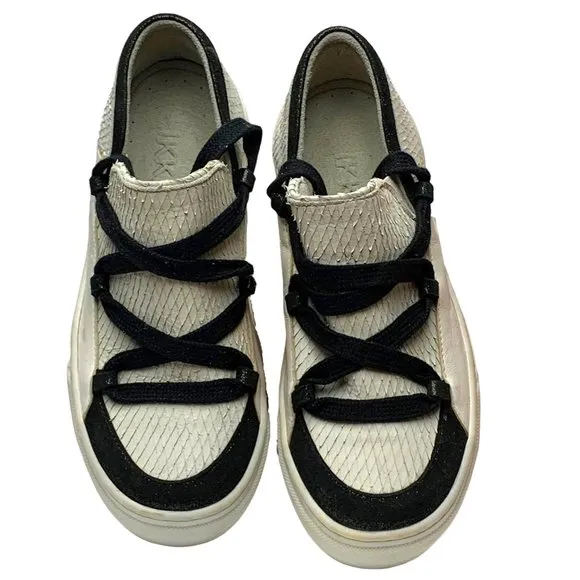 IKKII Italian Leather Slip On Ankle Lace‎ Up Fashion Sneakers