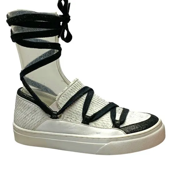 IKKII Italian Leather Slip On Ankle Lace‎ Up Fashion Sneakers