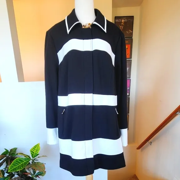 INC BLK WHT Striped Peacoat 2X