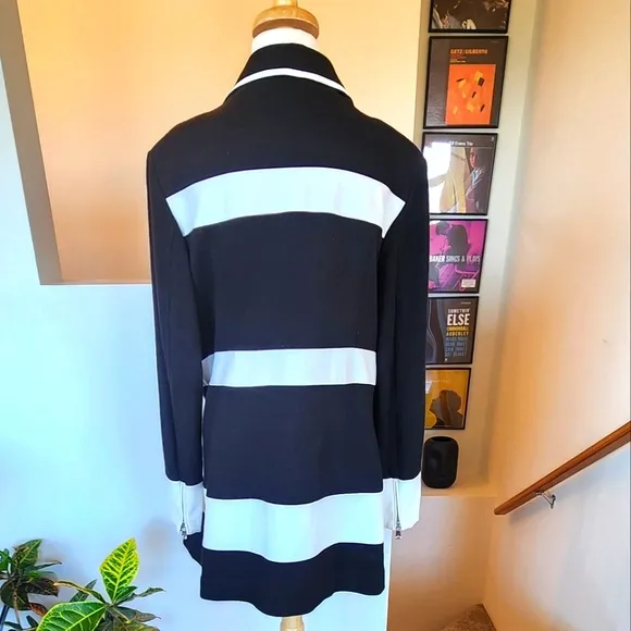 INC BLK WHT Striped Peacoat 2X