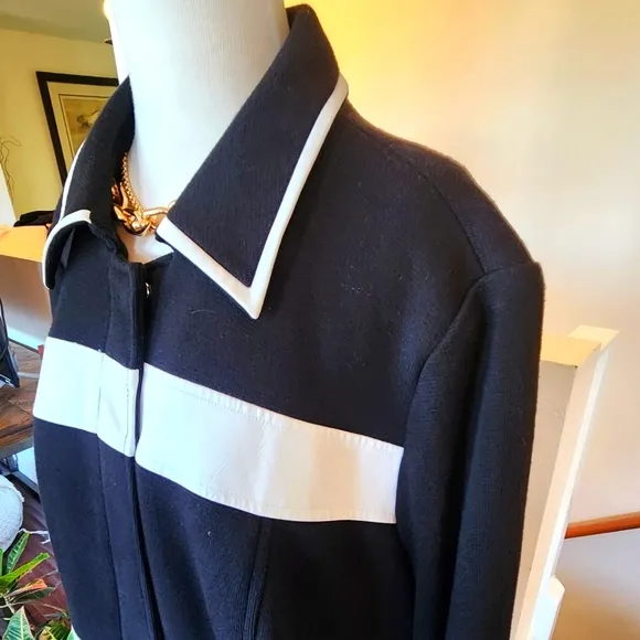 INC BLK WHT Striped Peacoat 2X