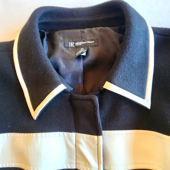 INC BLK WHT Striped Peacoat 2X