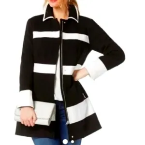 INC BLK WHT Striped Peacoat 2X