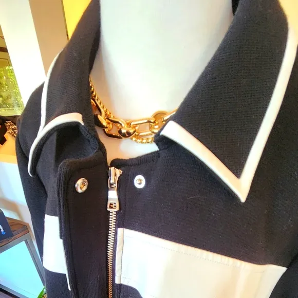 INC BLK WHT Striped Peacoat 2X