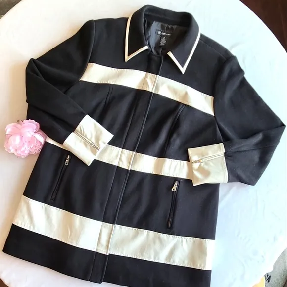 INC BLK WHT Striped Peacoat 2X