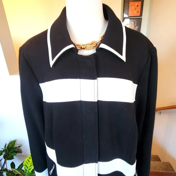 INC BLK WHT Striped Peacoat 2X