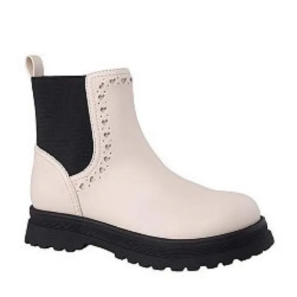I.N.C. Girls Phoebe Slip On Heart Cut Detailed Boots 2M White Faux Leather $50