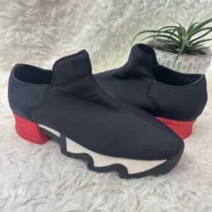 IRi NYC Unisex Black Red Heel Neoprene Sneakers l Futuristic Sz 38.5 / 8.5 USA
