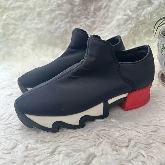 IRi NYC Unisex Black Red Heel Neoprene Sneakers l Futuristic Sz 38.5 / 8.5 USA