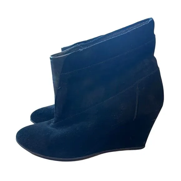 IRO 9 Suede Wedge Heel Leather Ankle Boots Slip On Almond Toe Booties Black 39