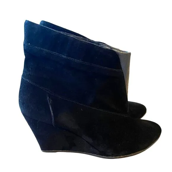 IRO 9 Suede Wedge Heel Leather Ankle Boots Slip On Almond Toe Booties Black 39