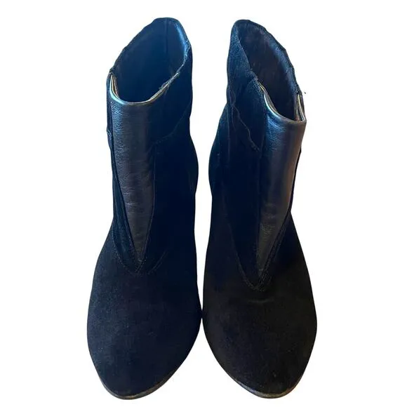 IRO 9 Suede Wedge Heel Leather Ankle Boots Slip On Almond Toe Booties Black 39